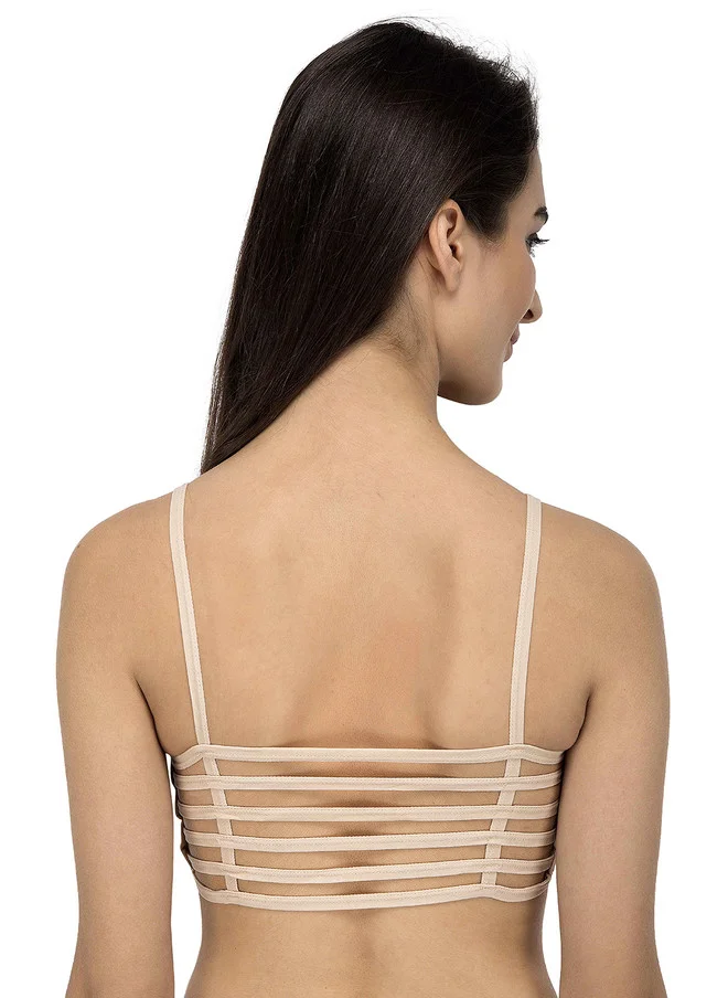 Laceandme Laceandme Beige Solid Non-Wired Lightly Padded Bralette Bra LM-STRIPS-BEIGE